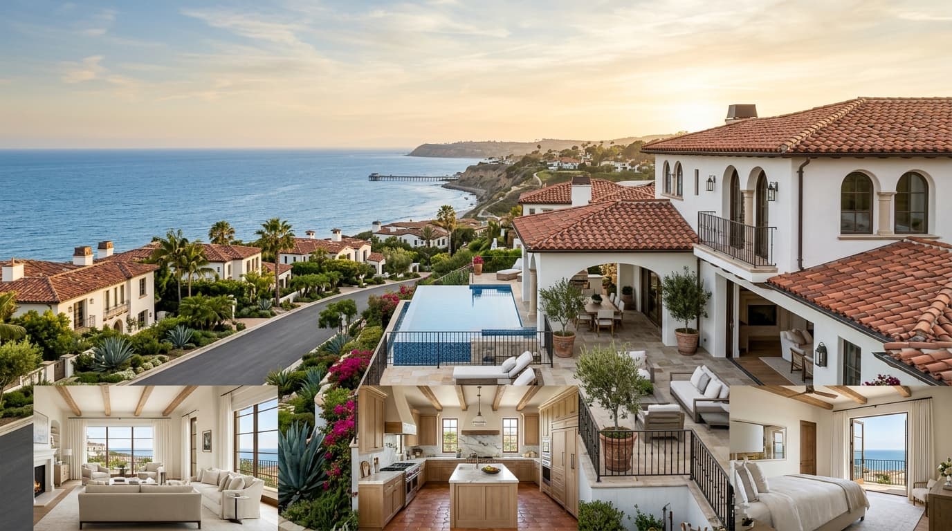 Panoramic Pacific Ocean view along the coast from Dana Point toward San Diego at a San Clemente estate